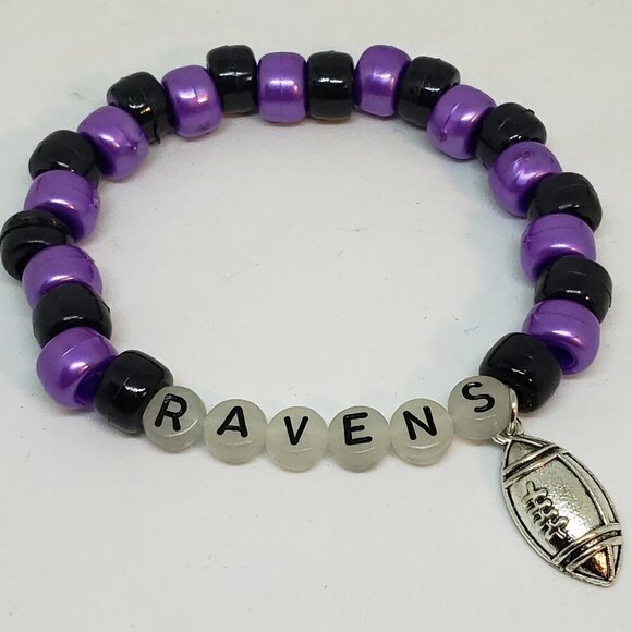 COPY - Baltimore Ravens glow in dark Beaded Charm Bracelet - Picture 1 of 3